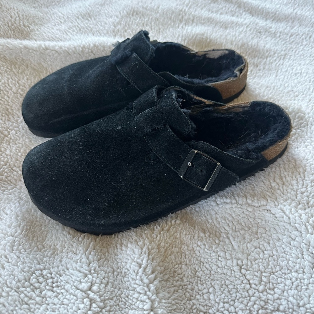 Black Birkenstock Suede Slip-On Boston Clogs